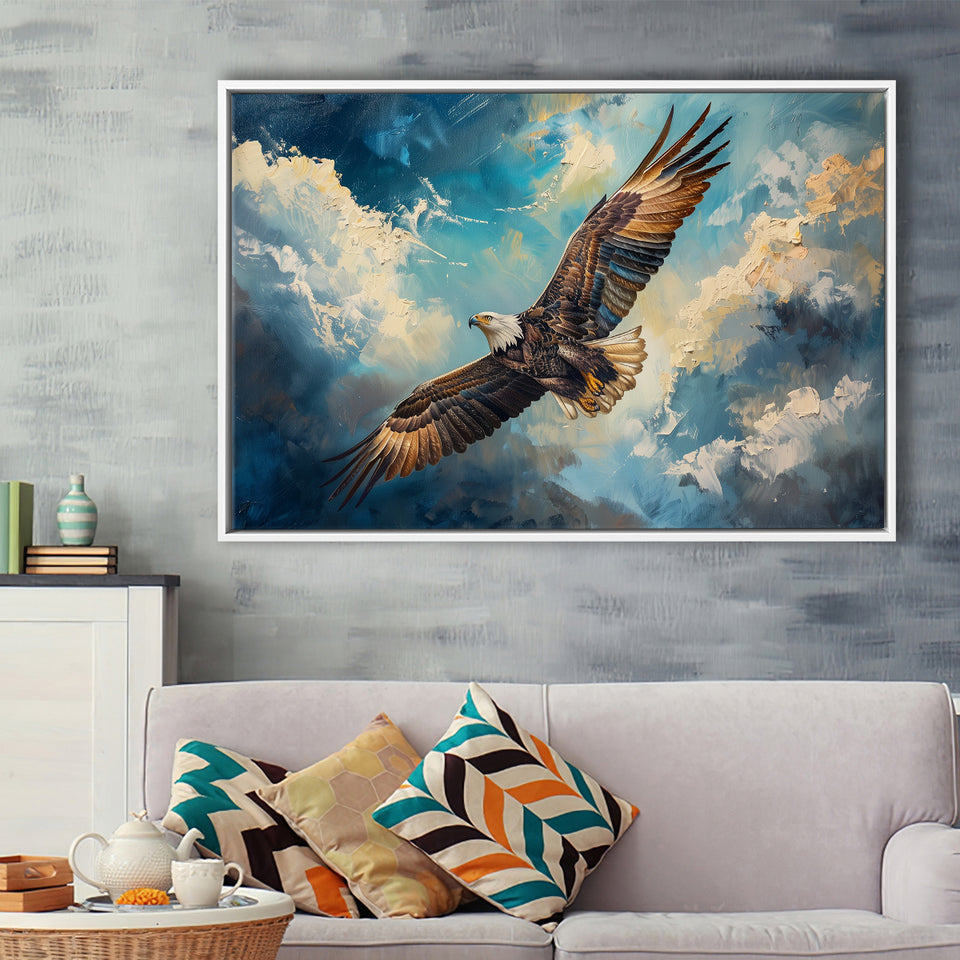 Eagle Flying In The Sky Oil Painting  V2, Framed Canvas Print Wall Art Decor, Floating Frame Painting Canvas