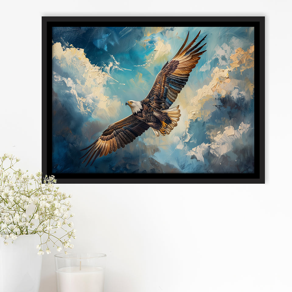 Eagle Flying In The Sky Oil Painting  V2, Framed Canvas Print Wall Art Decor, Floating Frame Painting Canvas