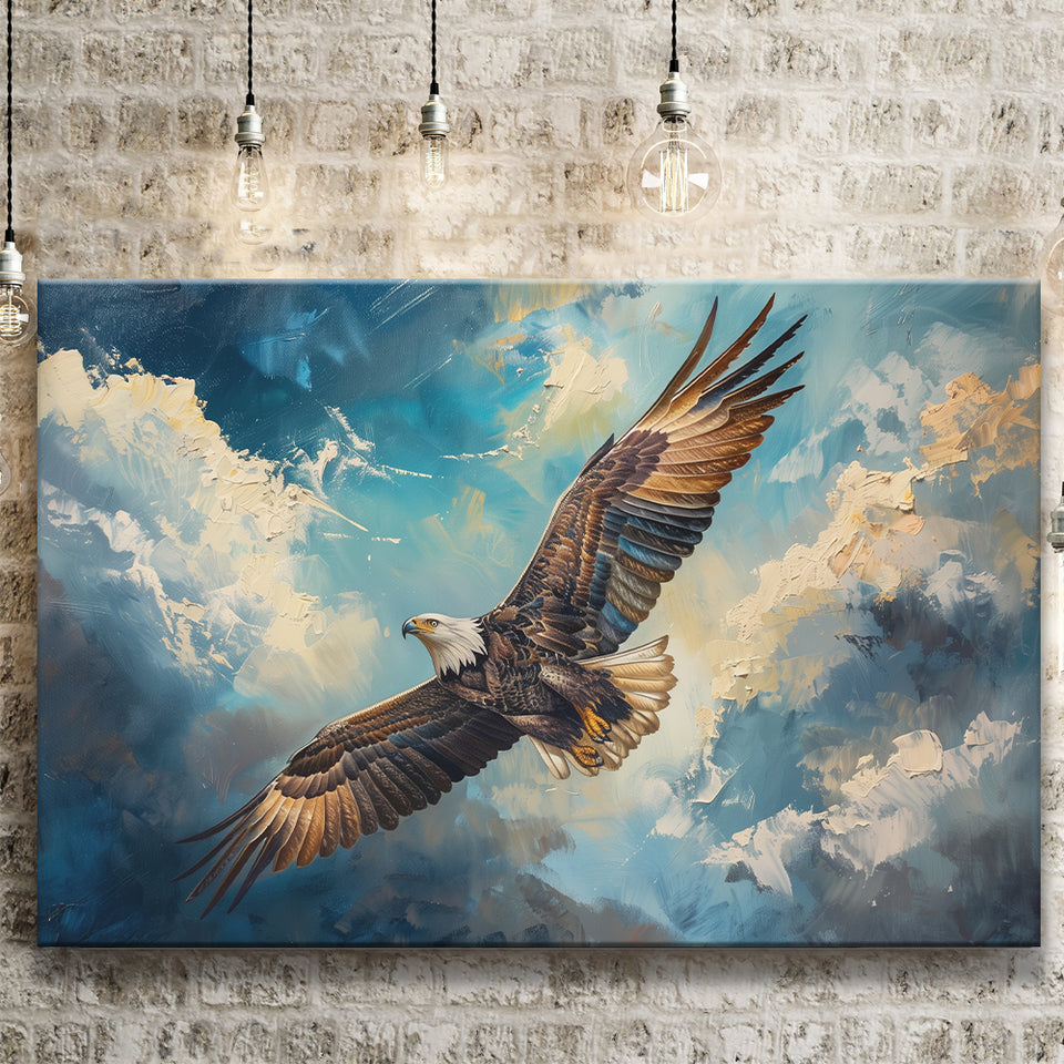 Eagle Flying In The Sky Oil Painting  V2, Canvas Print Wall Art Home Decor, Painting Canvas Art Print