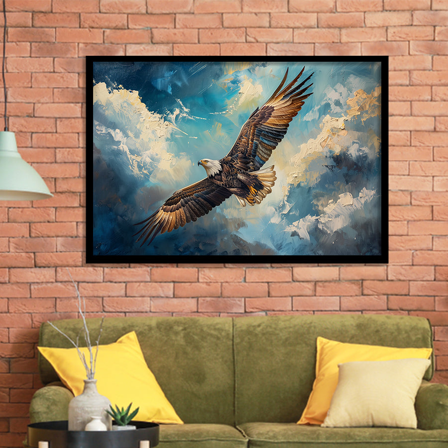 Eagle Flying In The Sky Oil Painting  V2, Framed Art Print Wall Decor, Picture Framed Painting Art