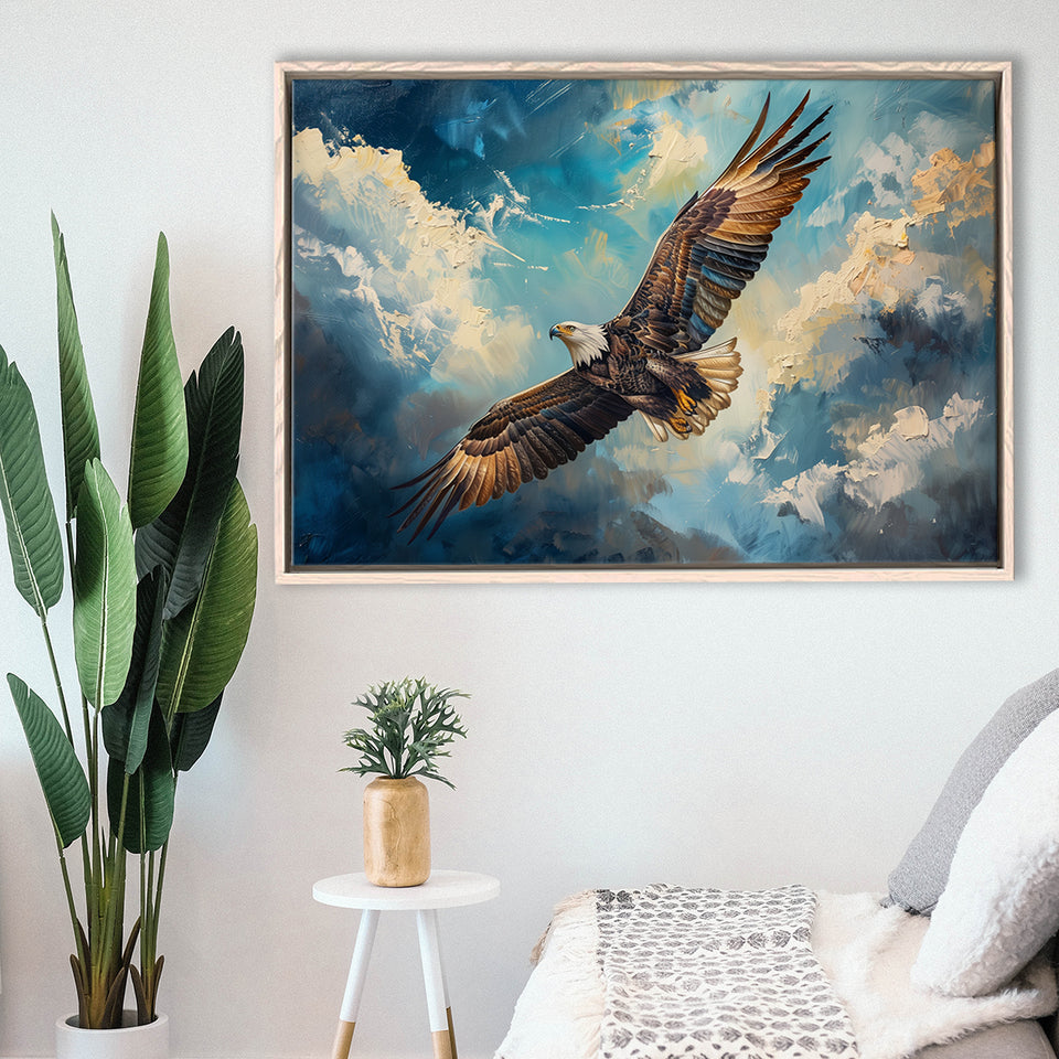 Eagle Flying In The Sky Oil Painting  V2, Framed Canvas Print Wall Art Decor, Floating Frame Painting Canvas