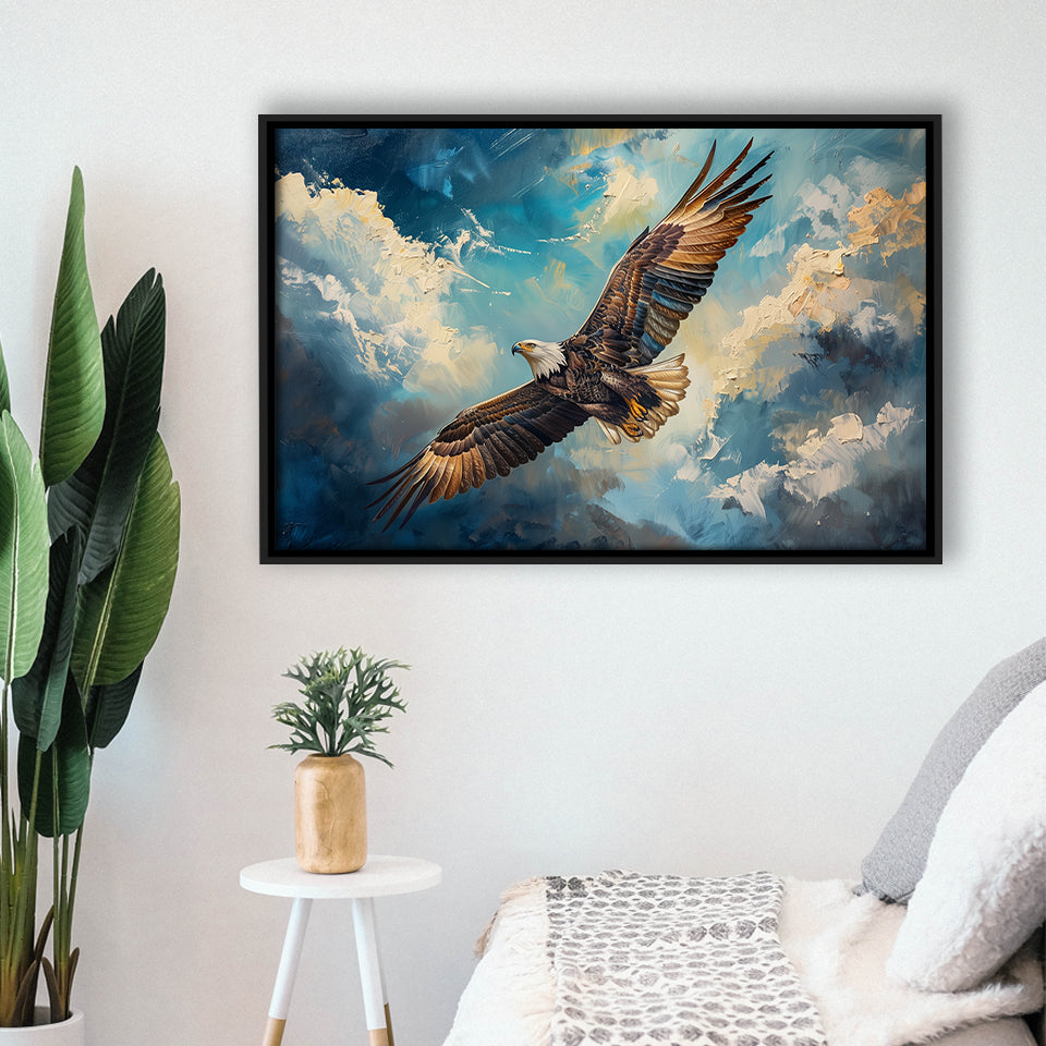 Eagle Flying In The Sky Oil Painting  V2, Framed Canvas Print Wall Art Decor, Floating Frame Painting Canvas