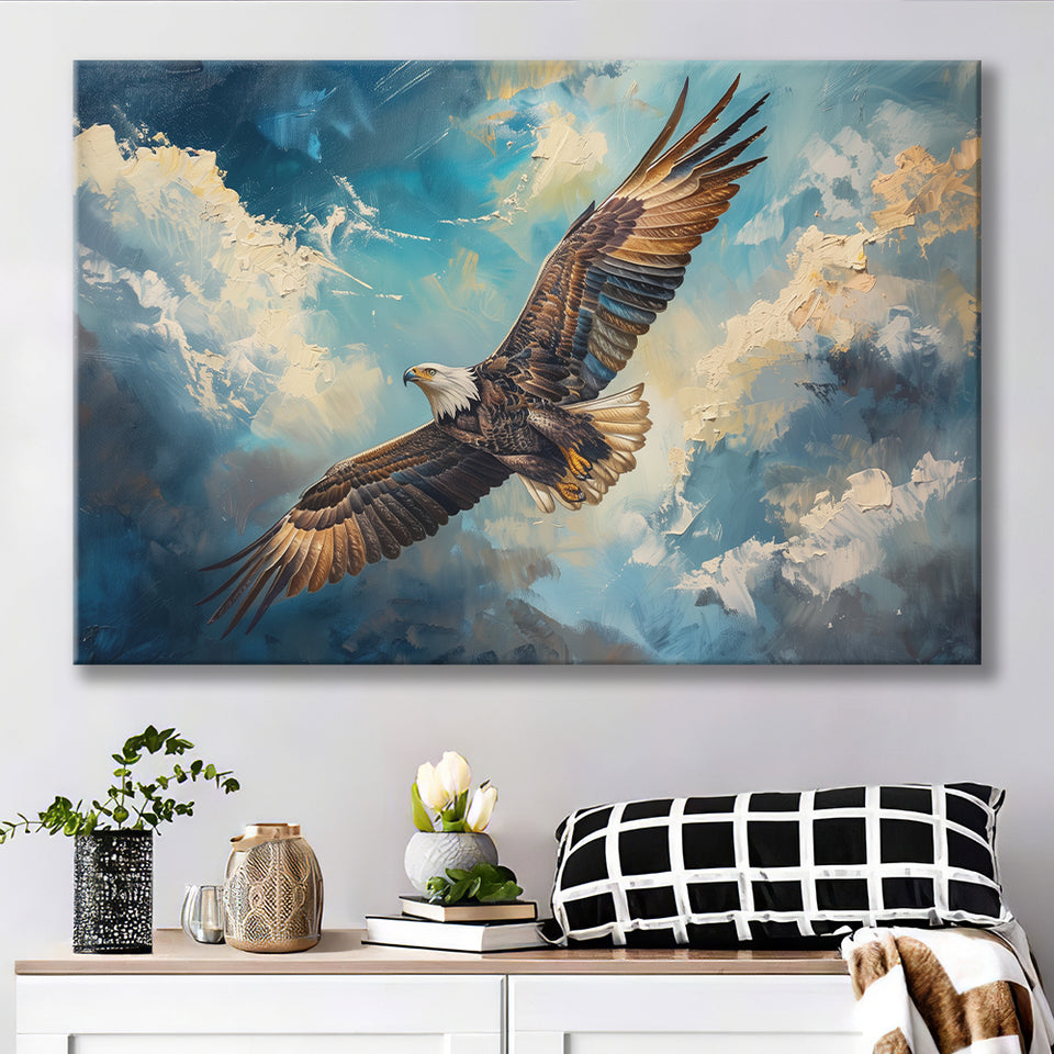 Eagle Flying In The Sky Oil Painting  V2, Canvas Print Wall Art Home Decor, Painting Canvas Art Print