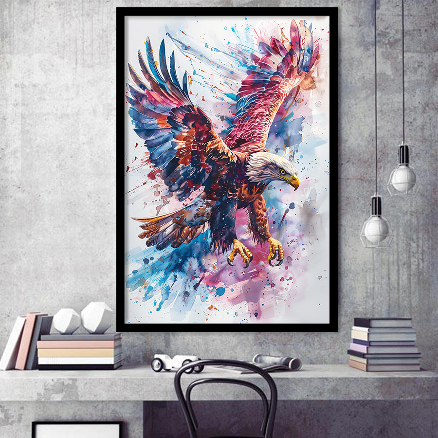 Eagle Spread Its Wings In The Sky Watercolor, Framed Art Prints Wall Art Decor, Framed Picture Print