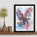 Eagle Spread Its Wings In The Sky Watercolor, Framed Canvas Prints Wall Art Decor, Floating Frame