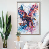 Eagle Spread Its Wings In The Sky Watercolor, Framed Canvas Prints Wall Art Decor, Floating Frame