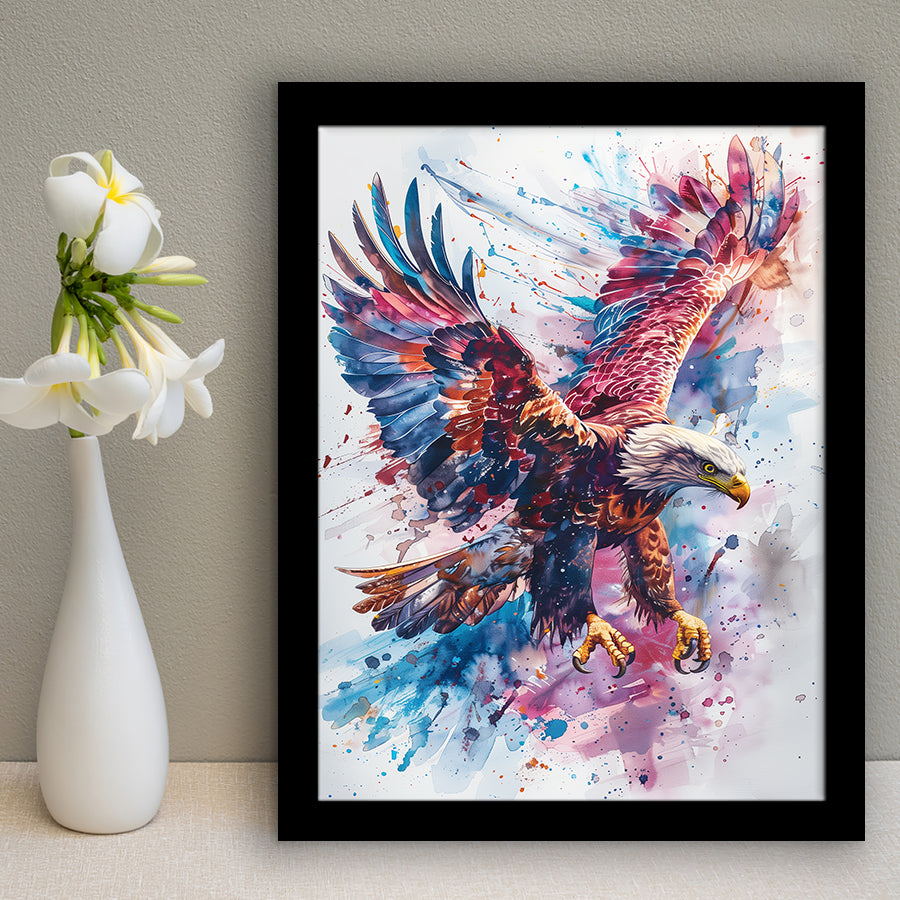 Eagle Spread Its Wings In The Sky Watercolor, Framed Art Prints Wall Art Decor, Framed Picture Print