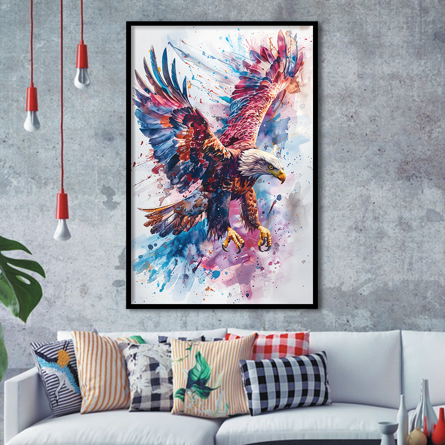 Eagle Spread Its Wings In The Sky Watercolor, Framed Art Prints Wall Art Decor, Framed Picture Print