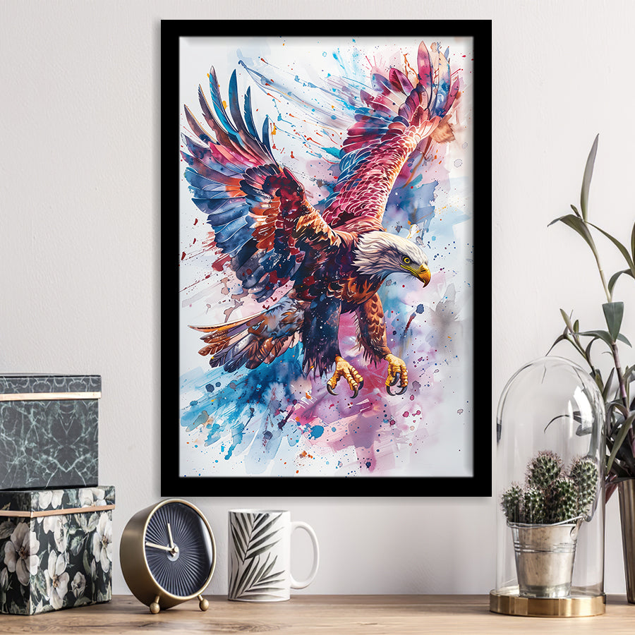 Eagle Spread Its Wings In The Sky Watercolor, Framed Art Prints Wall Art Decor, Framed Picture Print