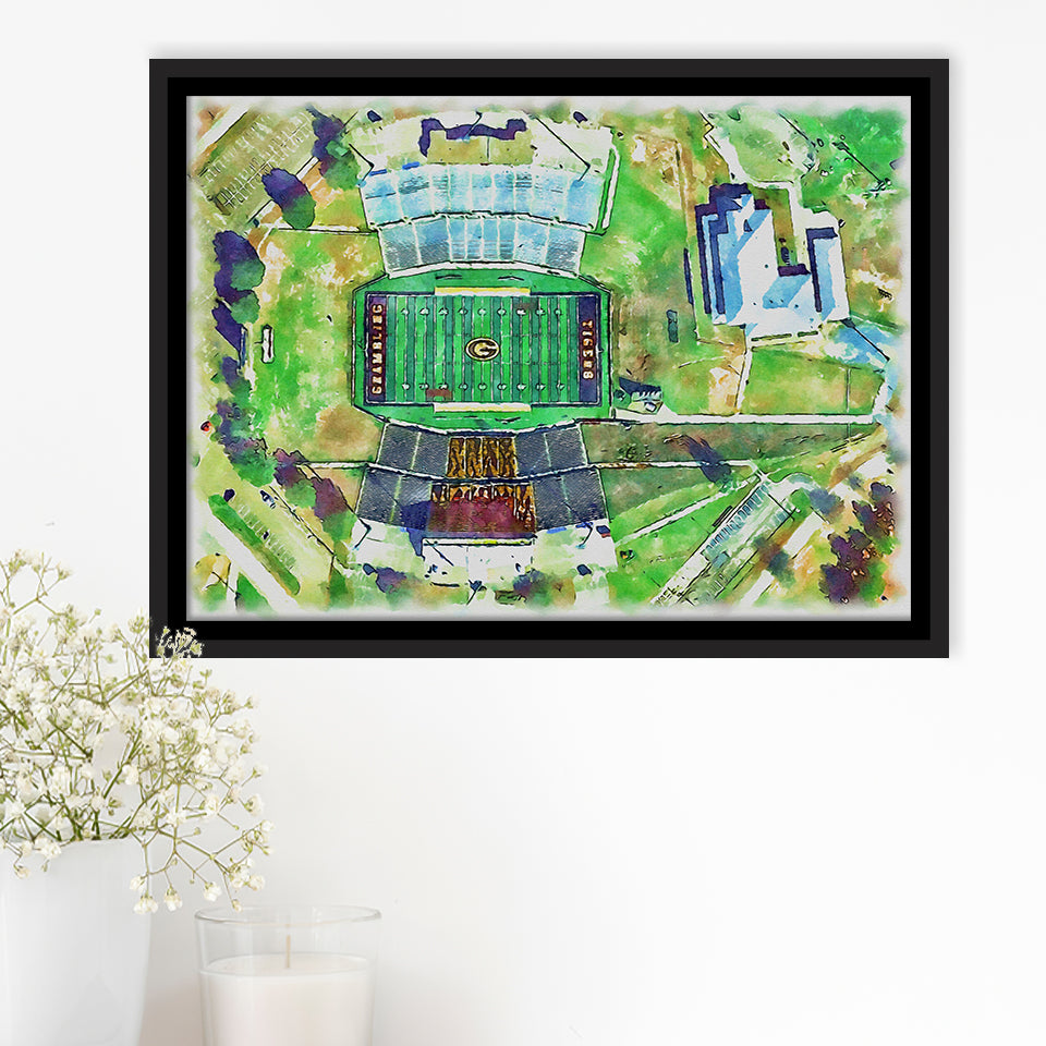 Eddie Robinson Stadium WaterColor Framed Canvas Prints, Grambling Louisiana Watercolor, Stadium Art Gifts, Floating Frame