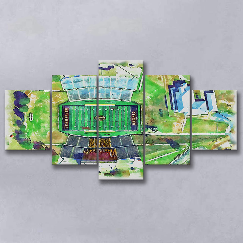 Eddie Robinson Stadium WaterColor 5 Panels Mix Canvas Prints, Grambling Louisiana Watercolor, Large Stadium Canvas