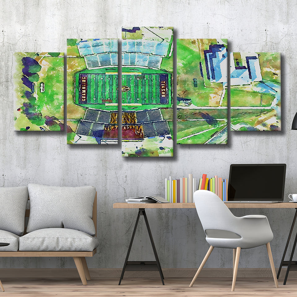 Eddie Robinson Stadium WaterColor 5 Panels Mix Canvas Prints, Grambling Louisiana Watercolor, Large Stadium Canvas