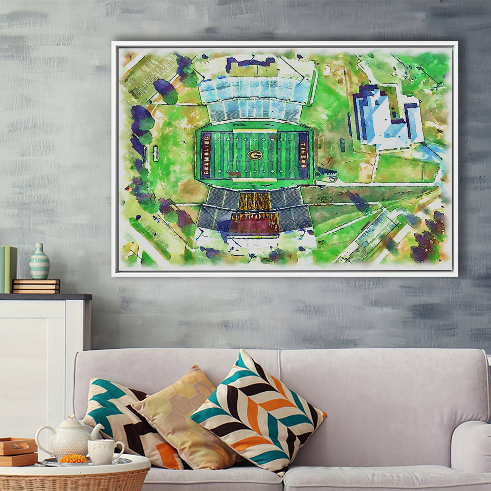 Eddie Robinson Stadium WaterColor Framed Canvas Prints, Grambling Louisiana Watercolor, Stadium Art Gifts, Floating Frame