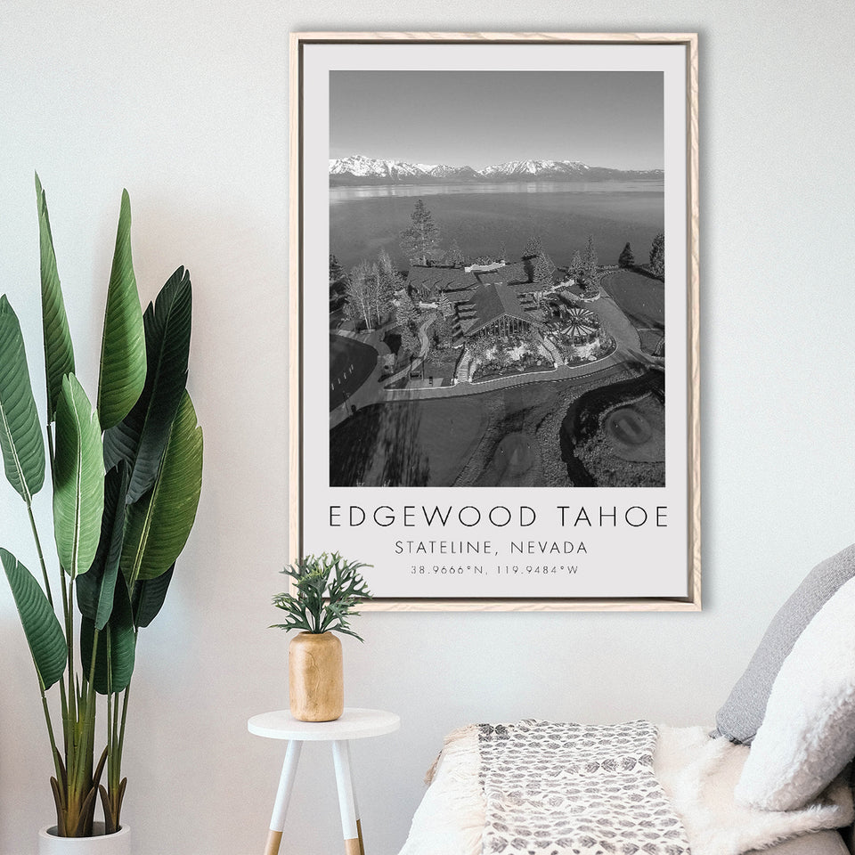 Edgewood Tahoe Golf Course Resort - Stateline, Nevada, Golf Art Print, Floating Frame, Framed Canvas Print Wall Art