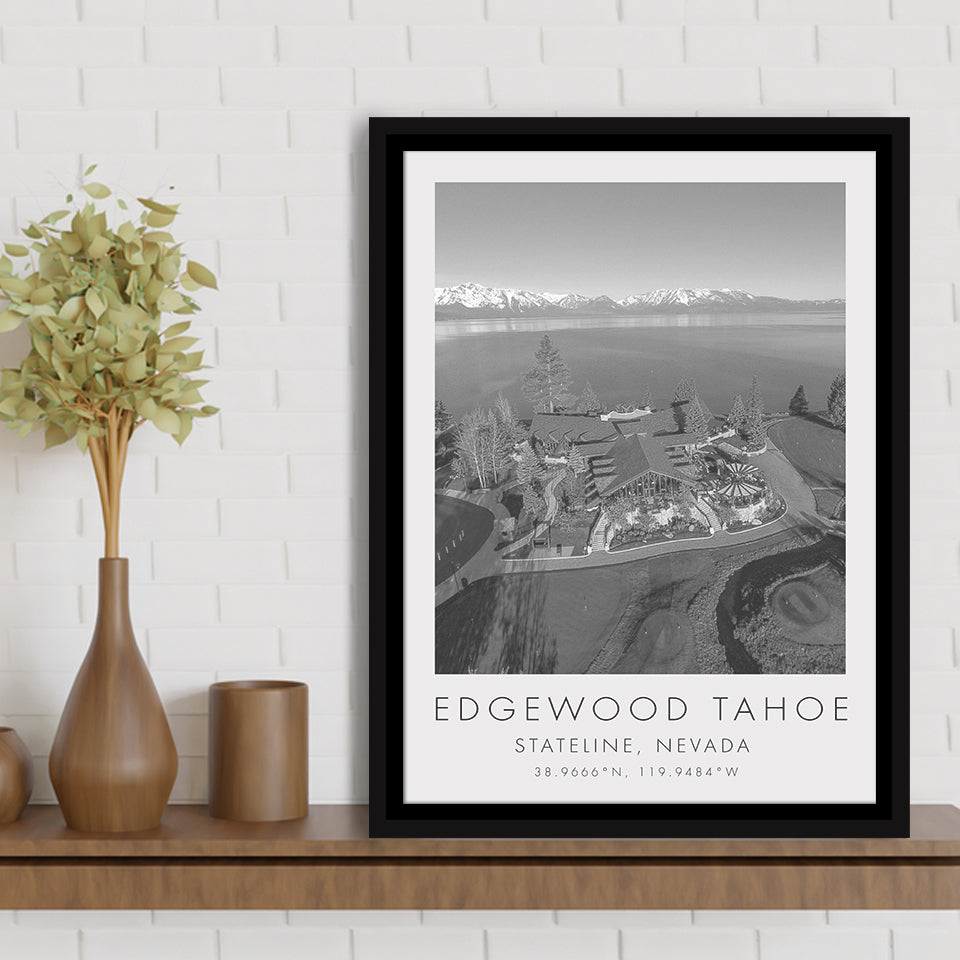 Edgewood Tahoe Golf Course Resort - Stateline, Nevada, Golf Art Print, Floating Frame, Framed Canvas Print Wall Art