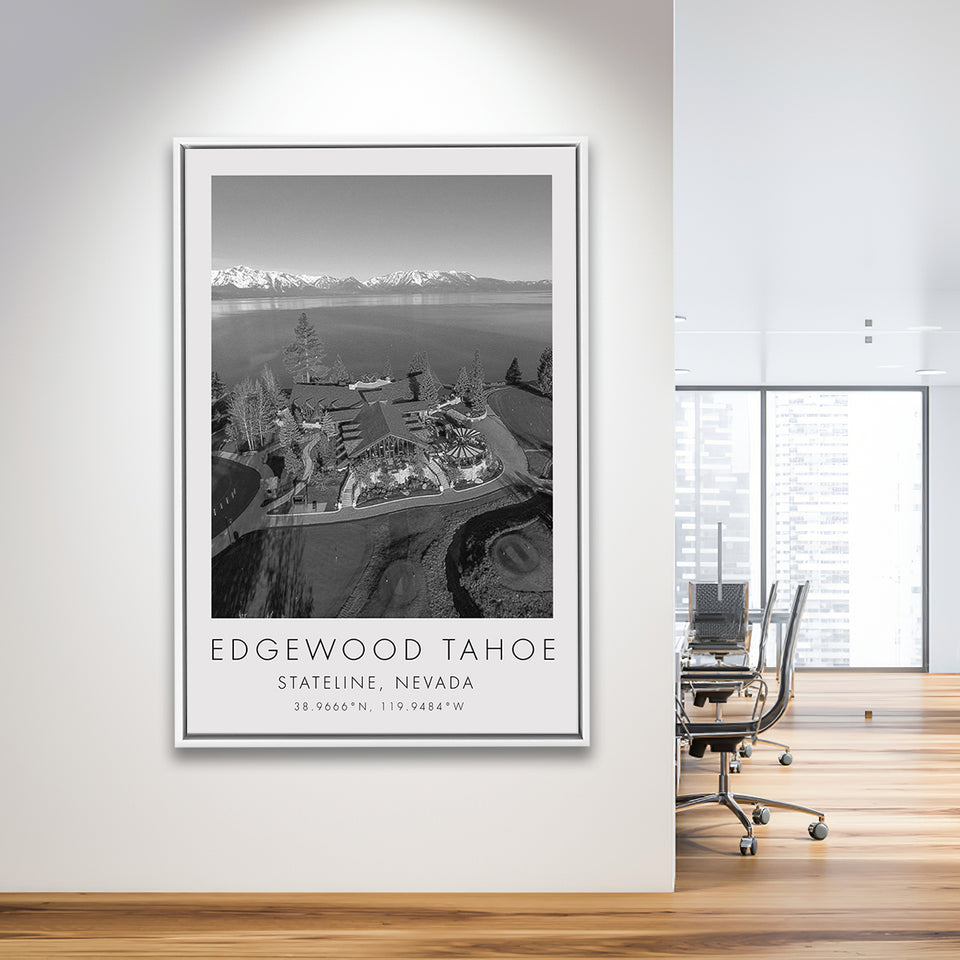 Edgewood Tahoe Golf Course Resort - Stateline, Nevada, Golf Art Print, Floating Frame, Framed Canvas Print Wall Art