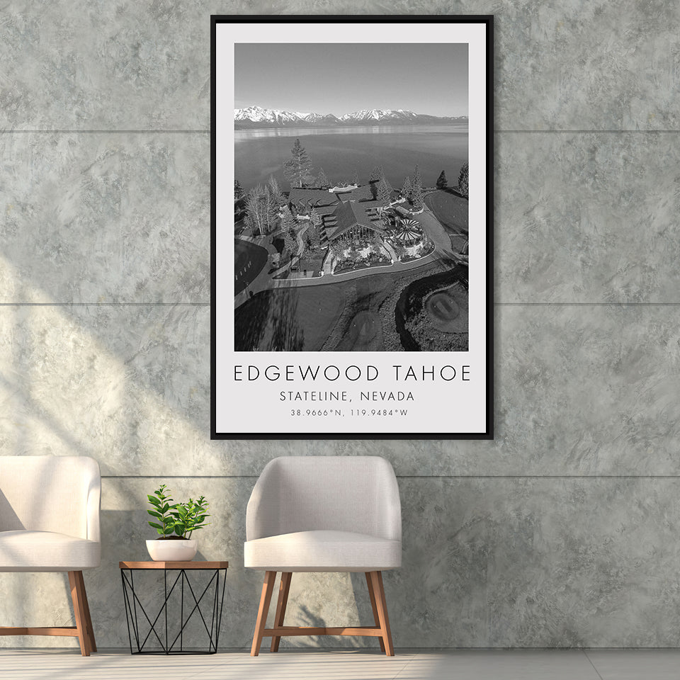 Edgewood Tahoe Golf Course Resort - Stateline, Nevada, Golf Art Print, Floating Frame, Framed Canvas Print Wall Art