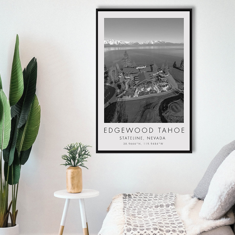Edgewood Tahoe Golf Course Resort - Stateline, Nevada, Golf Art Print, Floating Frame, Framed Canvas Print Wall Art
