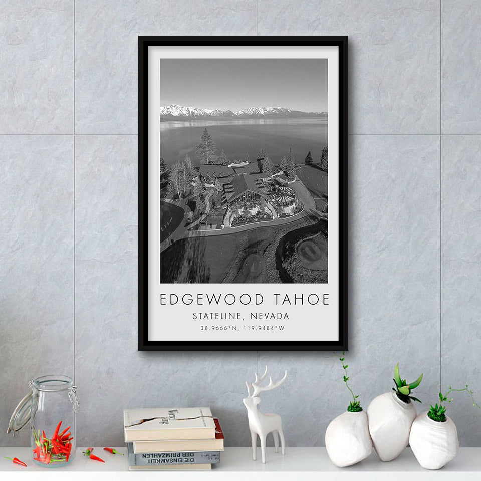 Edgewood Tahoe Golf Course Resort - Stateline, Nevada, Golf Art Print, Floating Frame, Framed Canvas Print Wall Art