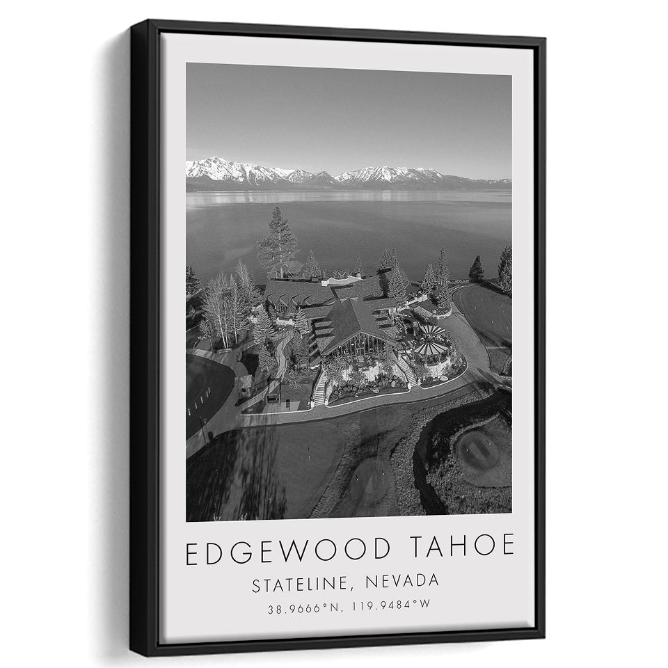 Edgewood Tahoe Golf Course Resort - Stateline, Nevada, Golf Art Print, Floating Frame, Framed Canvas Print Wall Art