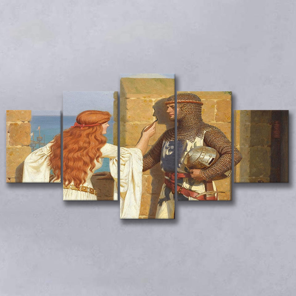 Edmund Blair Leighton Canvas Wall Art,The Shadow Fine Art Print, Multi Panel Canvas Print Wall Art Decor, 5 Mixed Panel