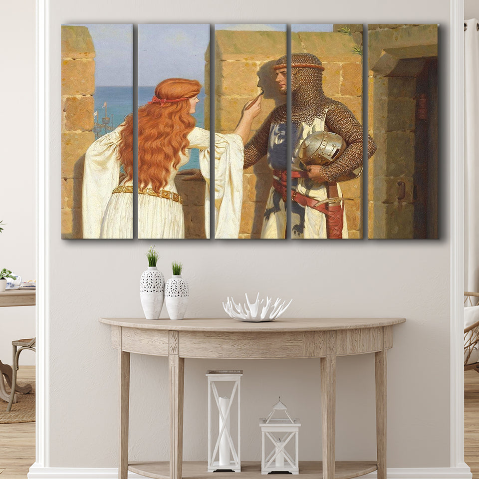 Edmund Blair Leighton Canvas Wall Art,The Shadow Fine Art Print, Extra Large Multi 5 Panel Canvas Print Wall Art Decor