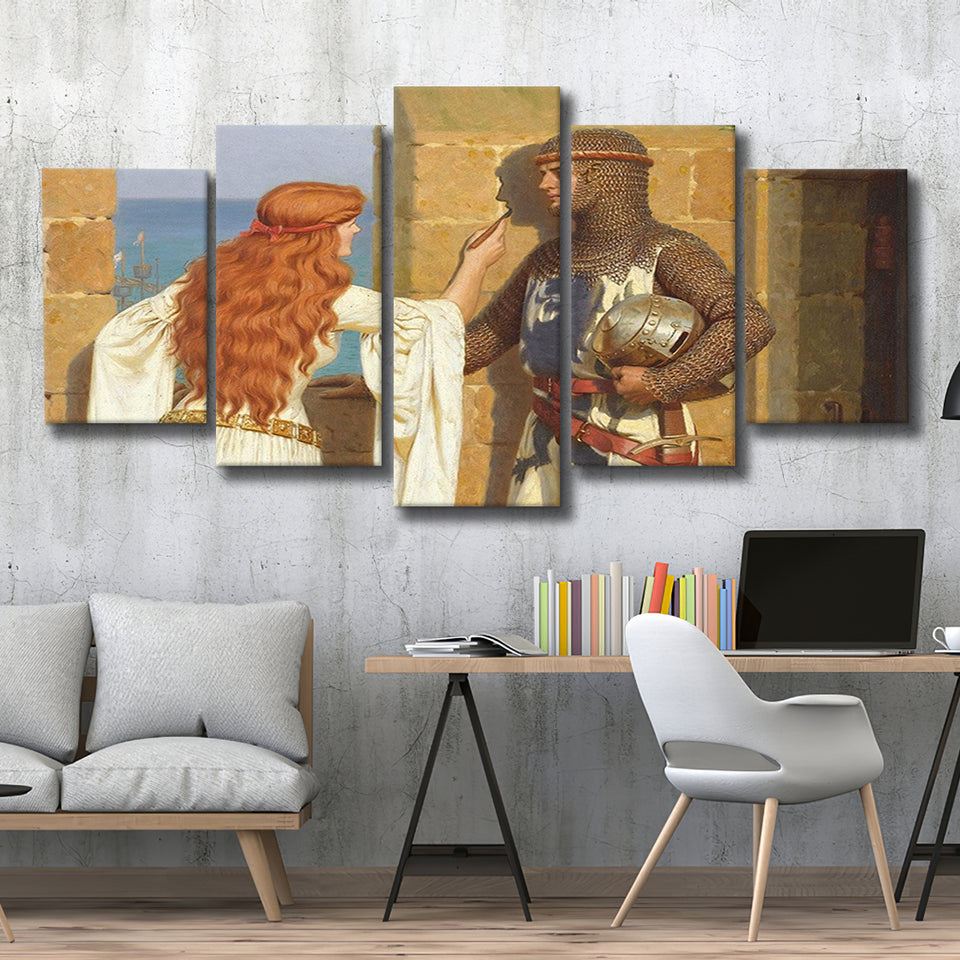 Edmund Blair Leighton Canvas Wall Art,The Shadow Fine Art Print, Multi Panel Canvas Print Wall Art Decor, 5 Mixed Panel