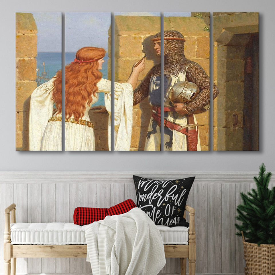 Edmund Blair Leighton Canvas Wall Art,The Shadow Fine Art Print, Extra Large Multi 5 Panel Canvas Print Wall Art Decor