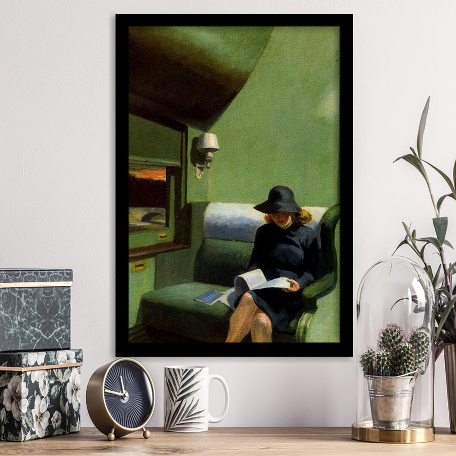 Edward Hopper, Woman On Train Painting,Woman Reading Art Decor,Framed Art Prints Wall Decor, Picture Framed