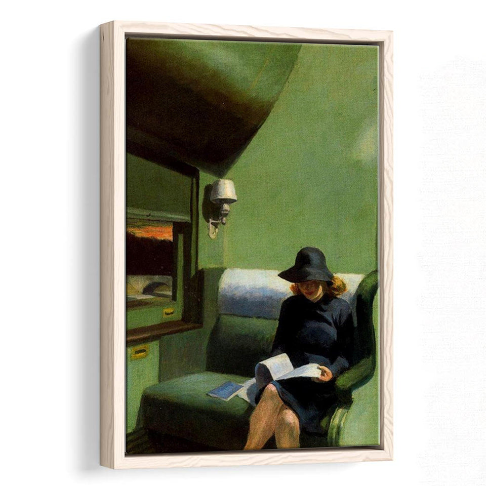 Edward Hopper, Woman On Train Painting,Woman Reading Art Decor,Framed Canvas Prints Wall Art Decor, Floating Frame