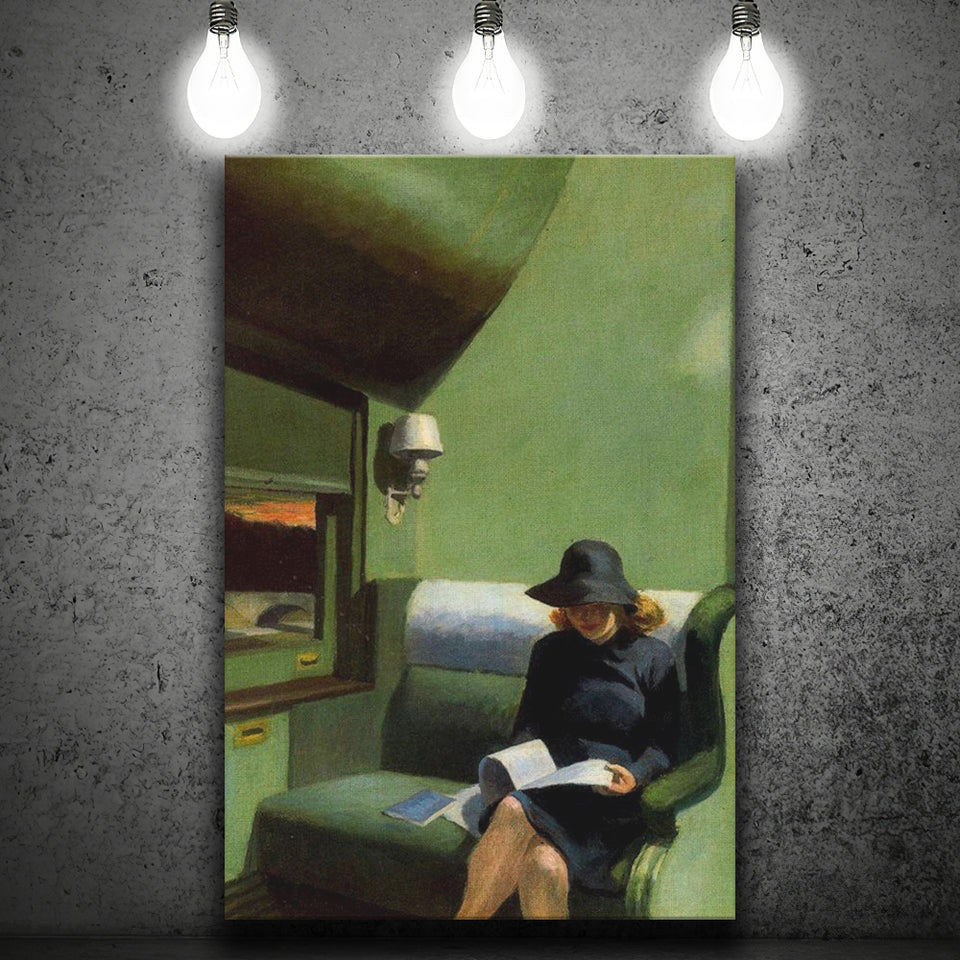 Edward Hopper, Woman On Train Painting,Woman Reading Art Decor, Canvas Painting, Canvas Print Wall Art Decor