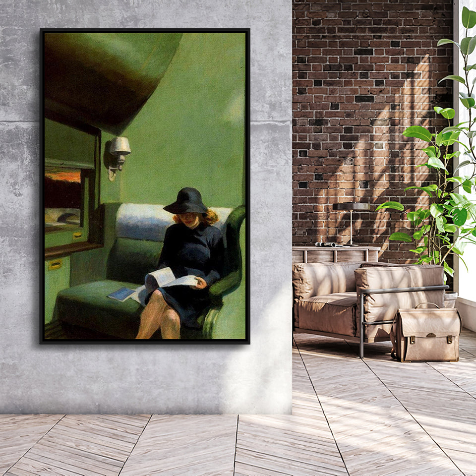 Edward Hopper, Woman On Train Painting,Woman Reading Art Decor,Framed Canvas Prints Wall Art Decor, Floating Frame