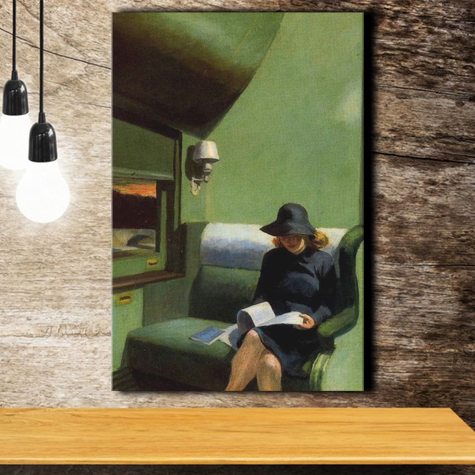 Edward Hopper, Woman On Train Painting,Woman Reading Art Decor, Canvas Painting, Canvas Print Wall Art Decor