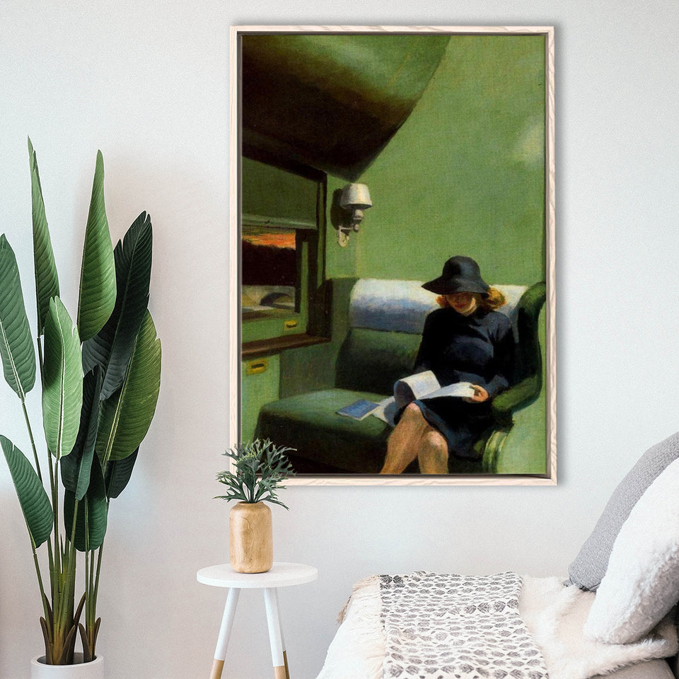 Edward Hopper, Woman On Train Painting,Woman Reading Art Decor,Framed Canvas Prints Wall Art Decor, Floating Frame