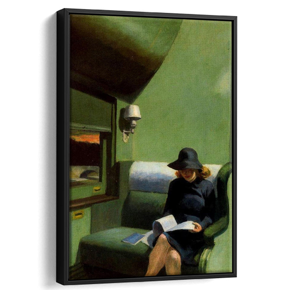 Edward Hopper, Woman On Train Painting,Woman Reading Art Decor,Framed Canvas Prints Wall Art Decor, Floating Frame