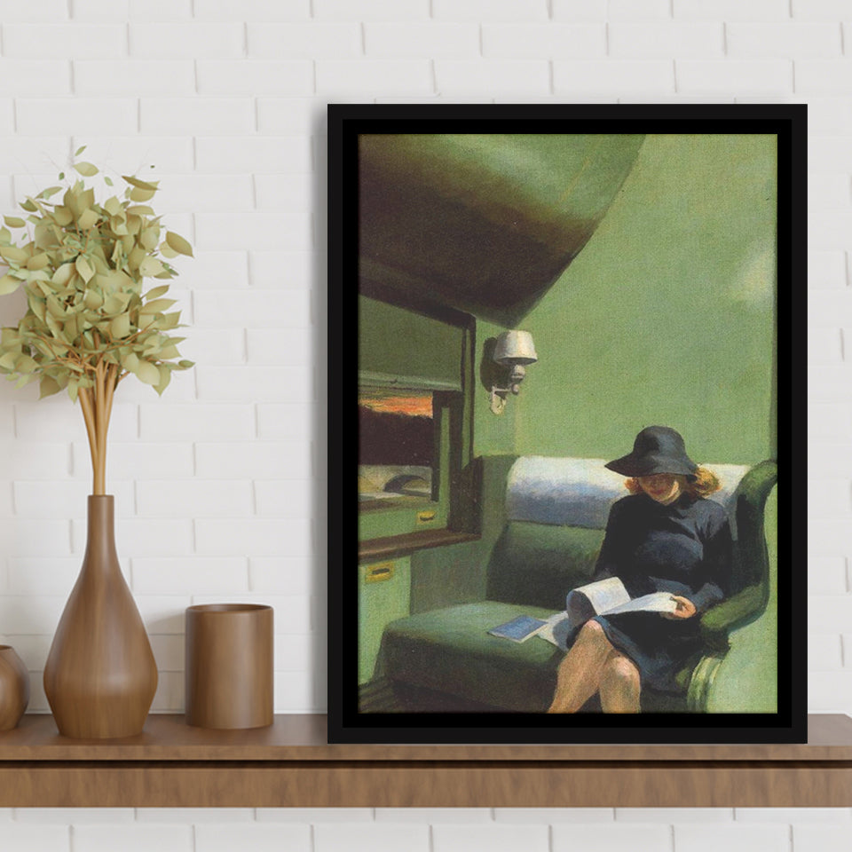 Edward Hopper, Woman On Train Painting,Woman Reading Art Decor,Framed Canvas Prints Wall Art Decor, Floating Frame