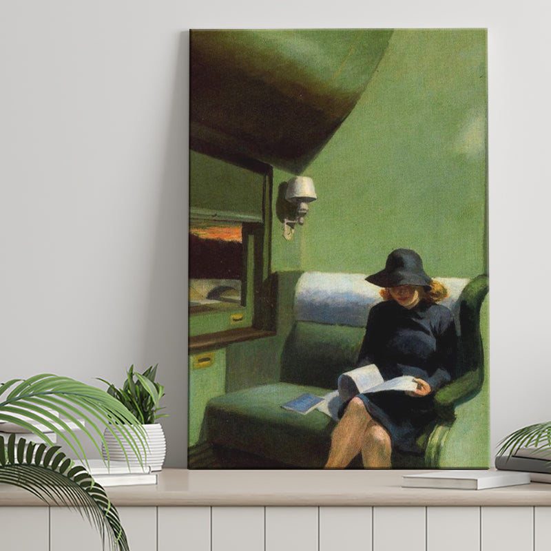 Edward Hopper, Woman On Train Painting,Woman Reading Art Decor, Canvas Painting, Canvas Print Wall Art Decor