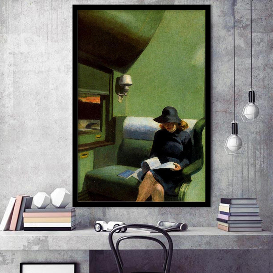 Edward Hopper, Woman On Train Painting,Woman Reading Art Decor,Framed Art Prints Wall Decor, Picture Framed