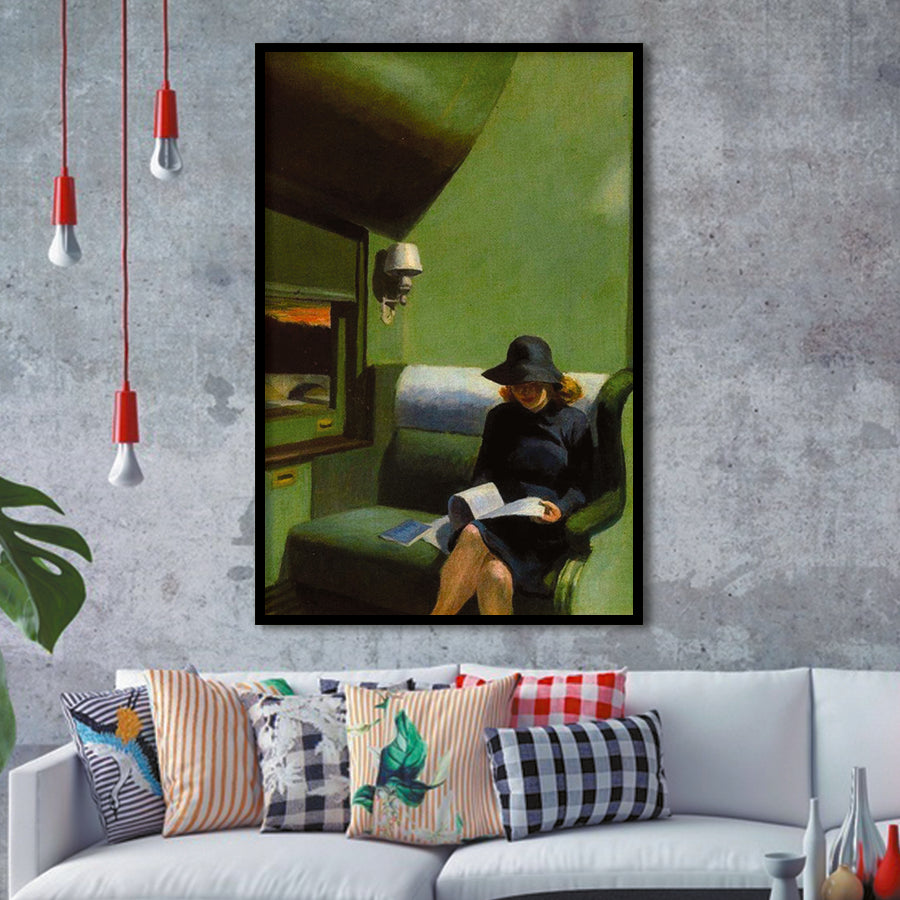 Edward Hopper, Woman On Train Painting,Woman Reading Art Decor,Framed Art Prints Wall Decor, Picture Framed