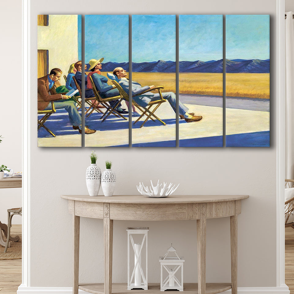 People In The Sun On Canvas,Edward Hopper Artworks, Extra Large Multi 5 Panel Canvas Print Wall Art Decor