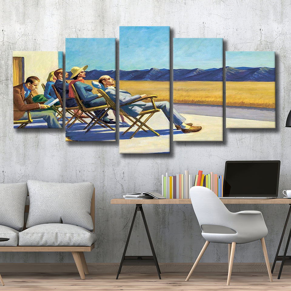 People In The Sun On Canvas,Edward Hopper Artworks, Multi Panel Canvas Print Wall Art Decor, 5 Mixed Panel