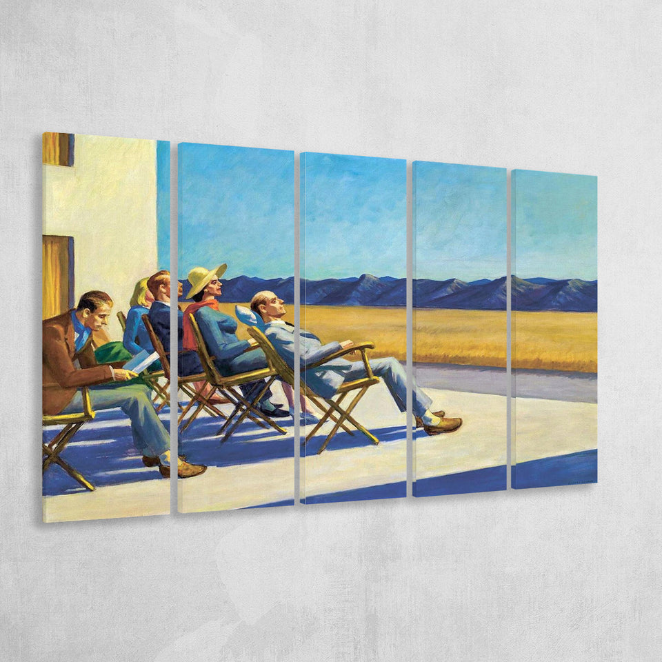 People In The Sun On Canvas,Edward Hopper Artworks, Extra Large Multi 5 Panel Canvas Print Wall Art Decor