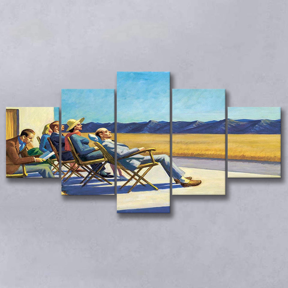 People In The Sun On Canvas,Edward Hopper Artworks, Multi Panel Canvas Print Wall Art Decor, 5 Mixed Panel