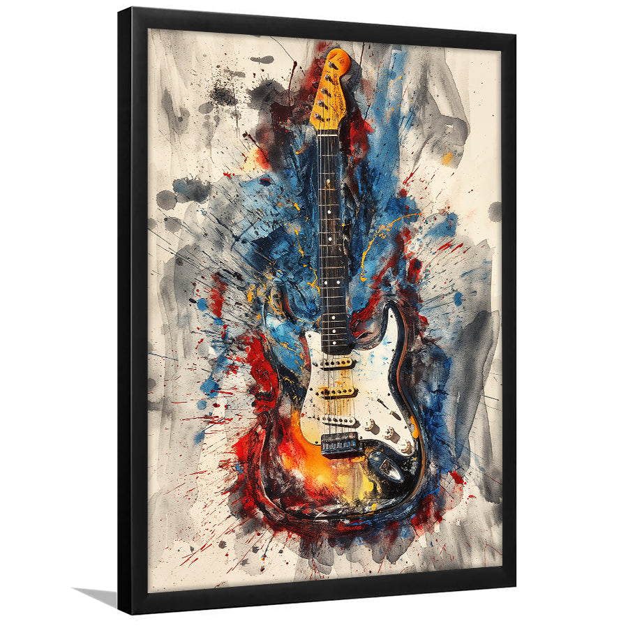 Electric Guita Art Watercolor Mixed Color Painting, Framed Art Prints Wall Decor, Picture Framed Painting