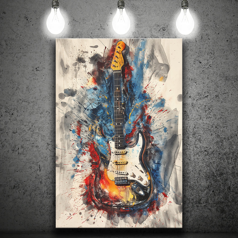 Electric Guita Art Watercolor Mixed Color Painting, Canvas Prints Wall Art Home Decor, Painting Canvas Art