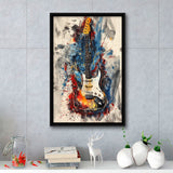 Electric Guita Art Watercolor Mixed Color Painting, Framed Canvas Prints Wall Art Decor, Floarting Frame Painting Canvas Art