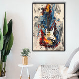 Electric Guita Art Watercolor Mixed Color Painting, Framed Canvas Prints Wall Art Decor, Floarting Frame Painting Canvas Art