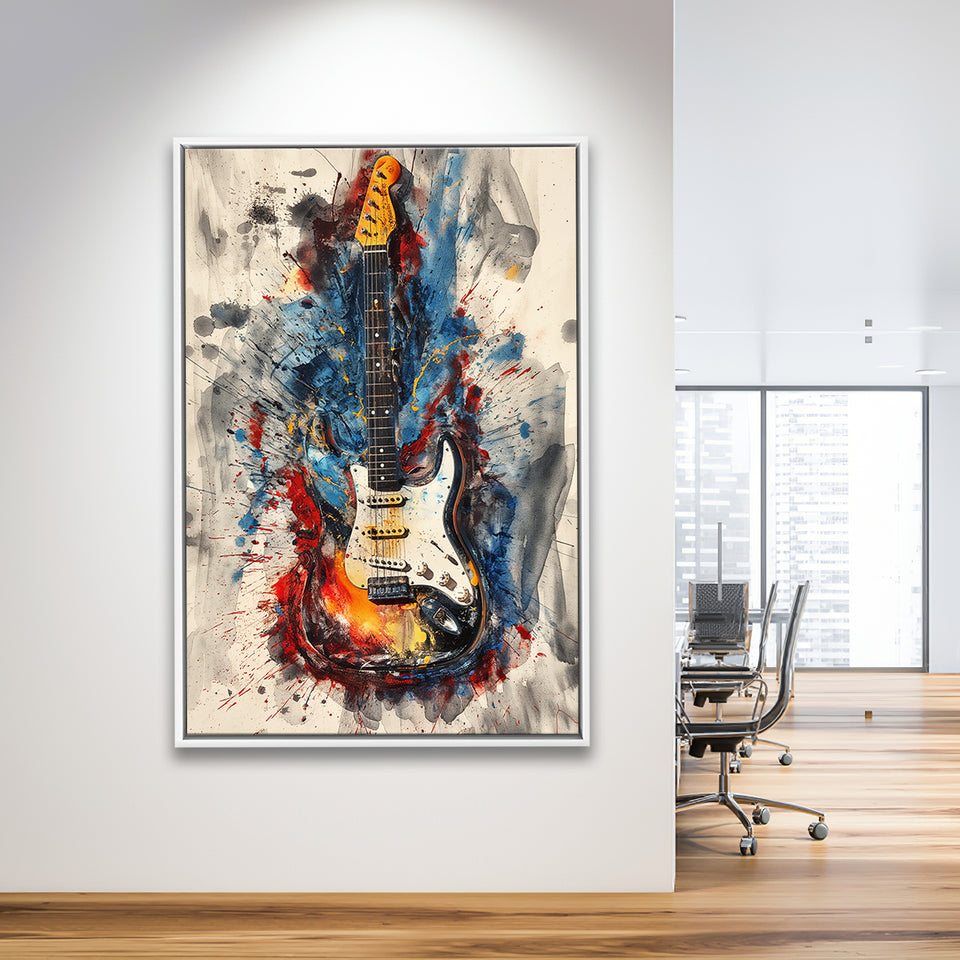 Electric Guita Art Watercolor Mixed Color Painting, Framed Canvas Prints Wall Art Decor, Floarting Frame Painting Canvas Art