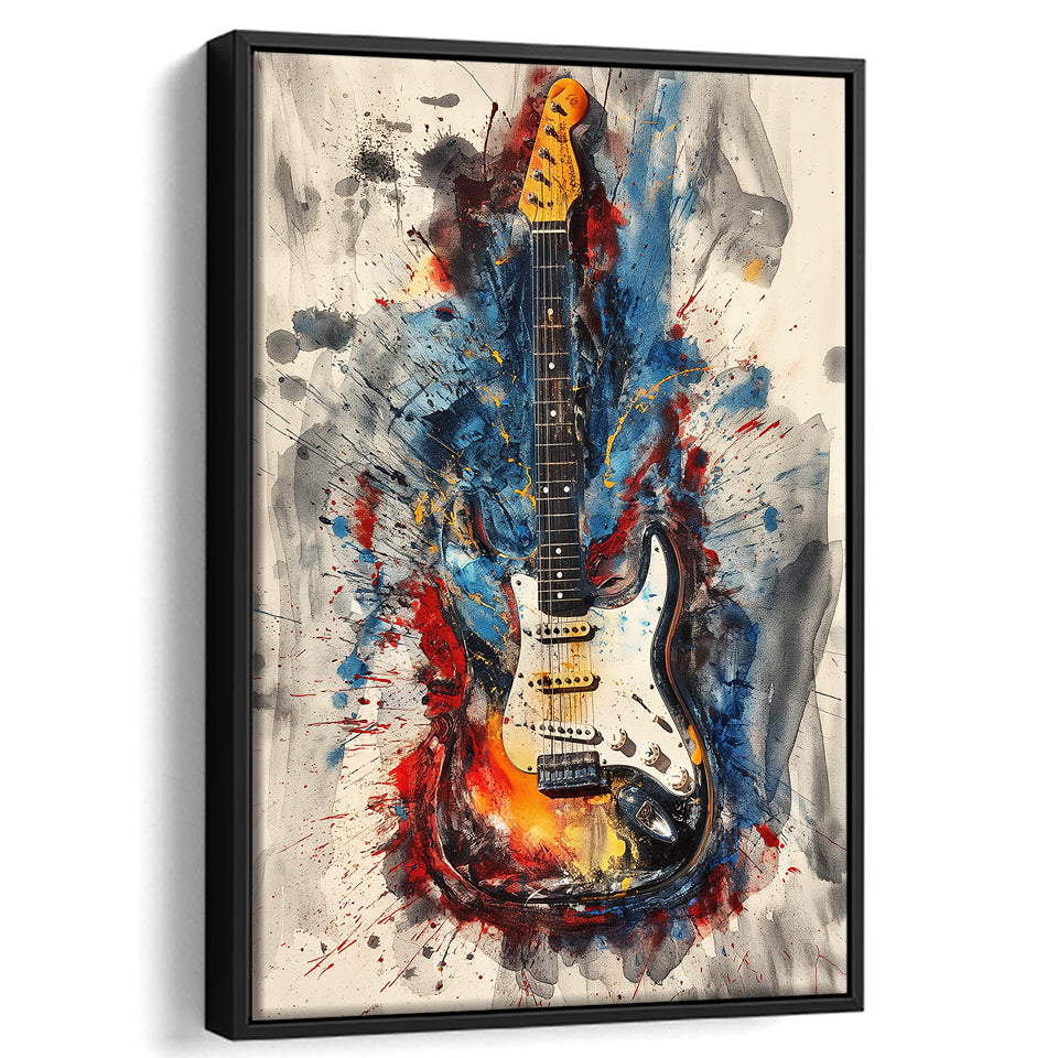 Electric Guita Art Watercolor Mixed Color Painting, Framed Canvas Prints Wall Art Decor, Floarting Frame Painting Canvas Art