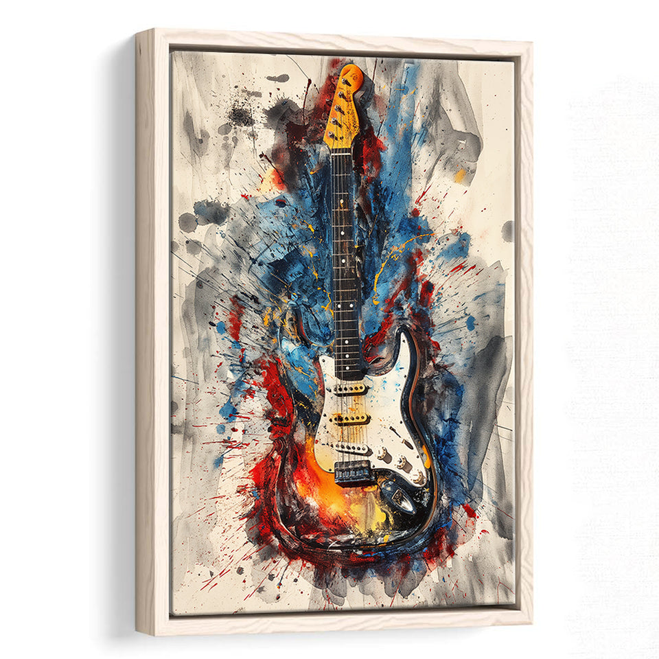 Electric Guita Art Watercolor Mixed Color Painting, Framed Canvas Prints Wall Art Decor, Floarting Frame Painting Canvas Art